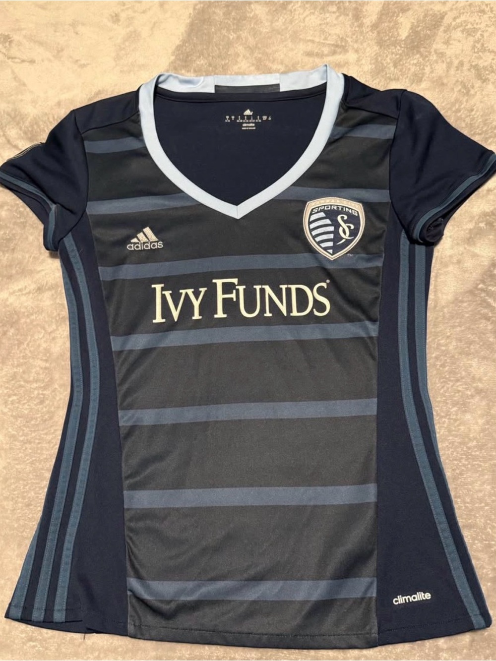 adidas Navy and Light Blue Sporting KC Women's Soccer Jersey